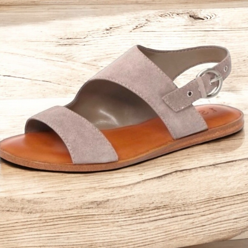 1.STATE Womens Calen Suede Leather Strappy Flat Buckle Sandal